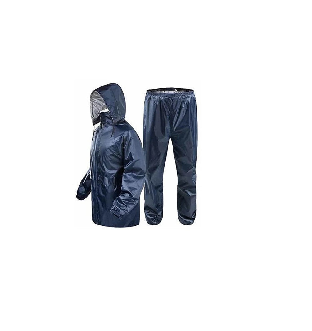 Auto Dean Dark Blue Unisex Rain suit 2 pcs Suit, Water Resistant Polyester Fabric Waterproof Bike Raincoat with Hood, XL (Size 28 to 34 inch waist)