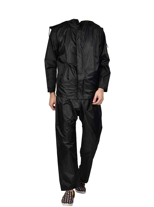 Auto Dean  Rain Coat for Men 2 pcs Suit, Water Resistant Polyester Fabric Waterproof Bike Raincoat with Hood - Black (Size 28 to 34 inch waist)