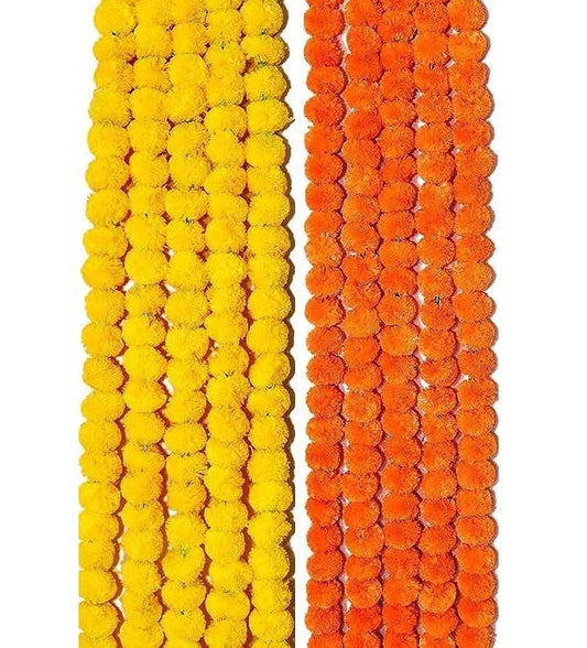 Virat International Artificial Marigold Phool mala for Diwali Decoration, Home Decor, Mandir Decoration, Occasions, Festivals etc, Approx 5ft. Long (Orange and Yellow Pack of 10 mala)