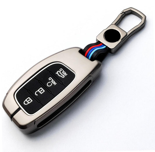 Auto Dean luxurious Zinc Alloy + Silicon Key case, Heavy Duty/ Durable/Stylish. for Hyundai i20, Tucson, Creta, Alcazar, Venue, exter, Aura etc. Please Check The Style of Key (4 button smart key)