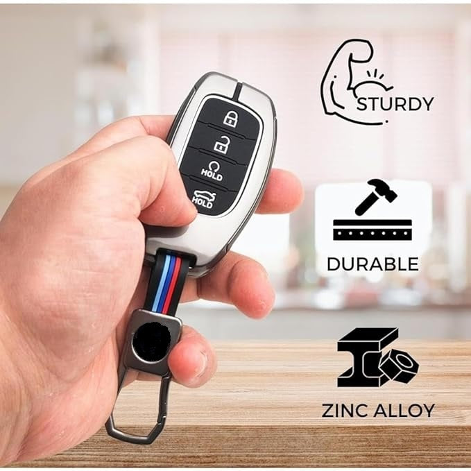 Auto Dean luxurious Zinc Alloy + Silicon Key case, Heavy Duty/ Durable/Stylish. for Hyundai i20, Tucson, Creta, Alcazar, Venue, exter, Aura etc. Please Check The Style of Key (4 button smart key)