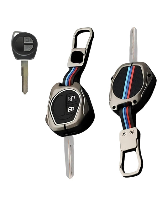 Auto Dean luxurious Alloy + silicon key case for Suzuki Baleno, Swift, Fronx, Brezza, WagonR, Spresso, Celerio, Grand Vitara etc. (2 Button remote keys Only)