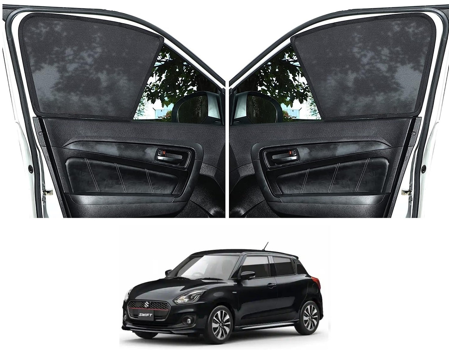 Auto Dean FIX-Type, Non Magnetic Half Car Sun Shades Specific for Maruti Suzuki Latest Swift 2018 to Present Model (Z Black)