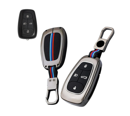 Auto Dean Luxurious Zinc Alloy + Silicon Key case, Heavy Duty/ Durable/Stylish. for Tata Tiago, Nexon , Altroz , Curv, Harrier, Safari, Storme, Zest , Tigor, Punch, Hexa etc. (4 Button Smart Key)