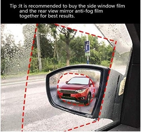 Auto Dean 4pc Car Side Rear view Mirror and side mirror Fog and Rain Protection Films, Anti-Rain Fog Waterproof Clear Film Accessories (2pc Oval for side mirrors + 2pc Square Film for windows)