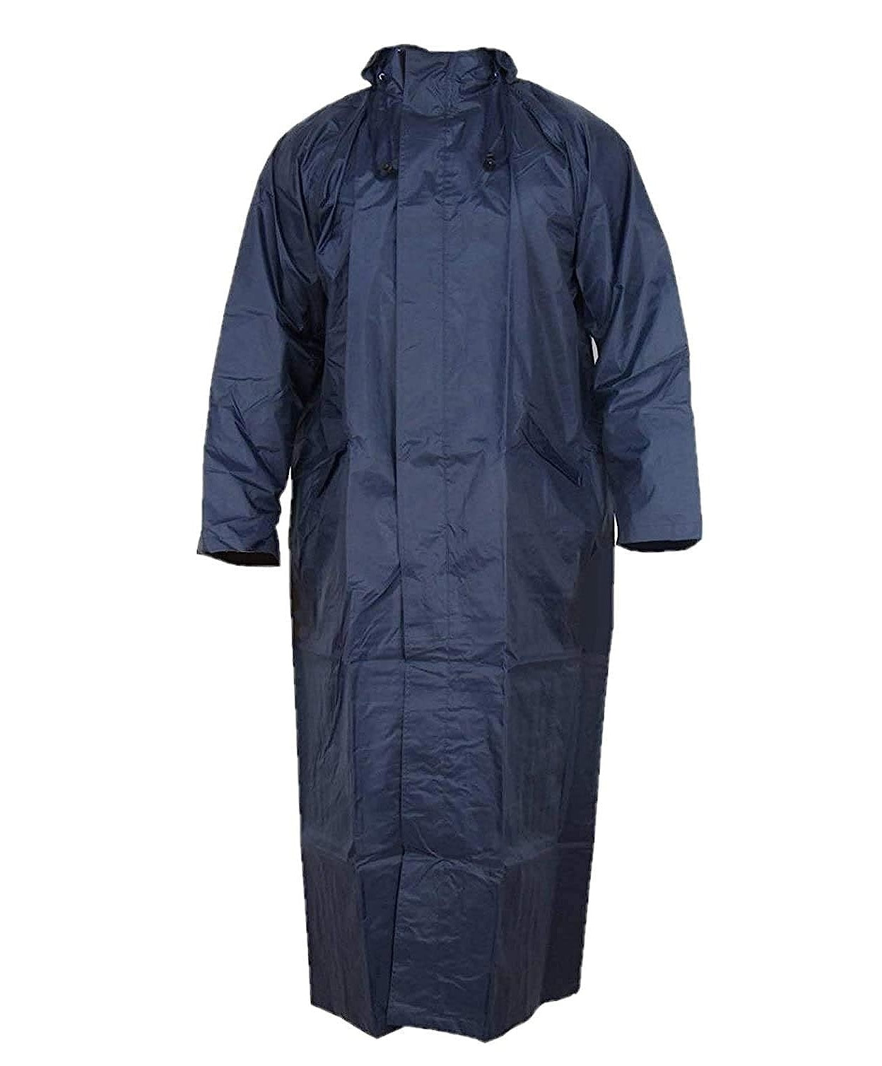 Auto Dean Night Blue Nylon Hooded Waterproof Long Lightweight zip Raincoat/Overcoat Full Length (Unisex). Size:XL