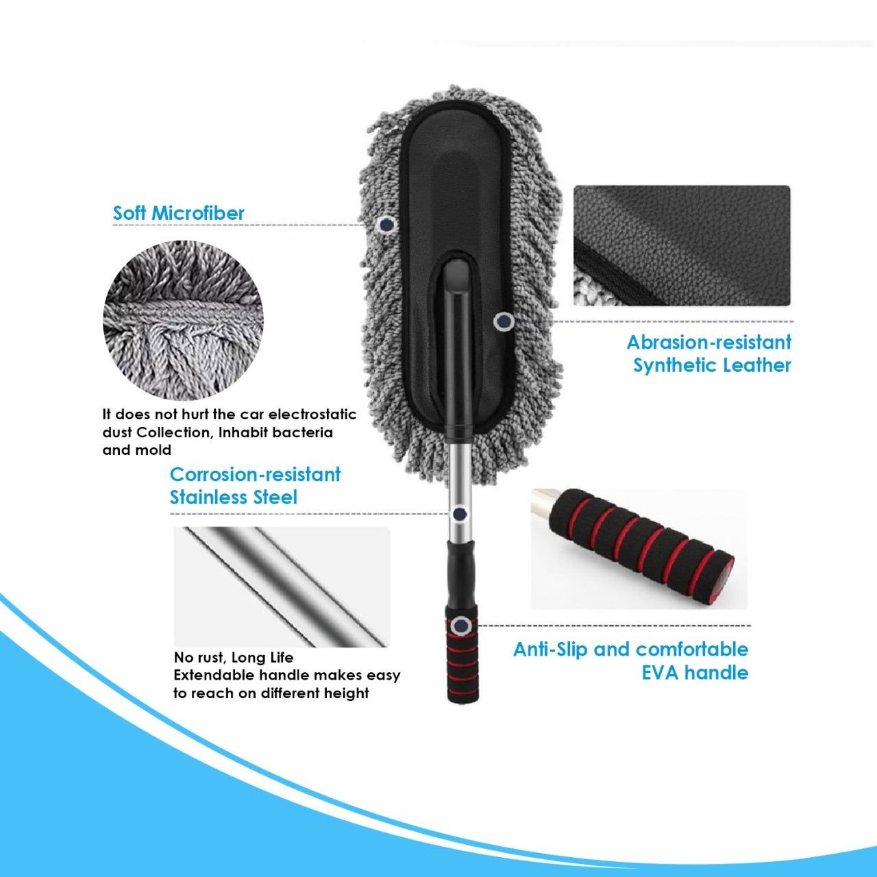 Auto Dean Car Duster, Extendable Long Handle Microfiber Car Duster with 1 random color Microfiber Cleaning Cloth 600GSM, Exterior Scratch Free Car Cleaning Accessories.(1 Duster, 1 Cloth)