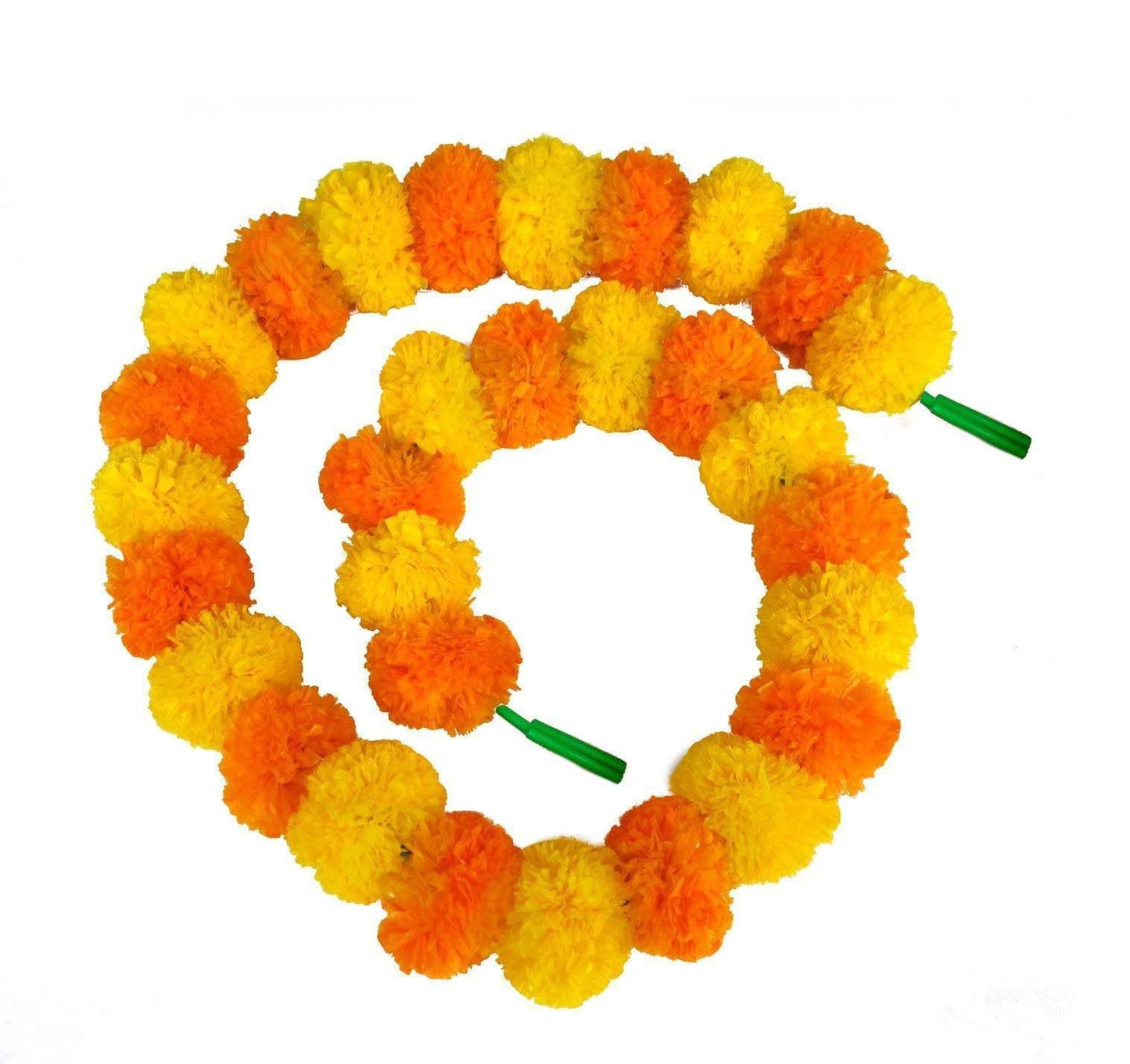 Virat International Artificial Marigold Phool mala for Diwali Decoration, Home Decor, Mandir Decoration, Occasions, Festivals etc, Approx 5ft. Long (Orange yellow Pack of 10 mala)