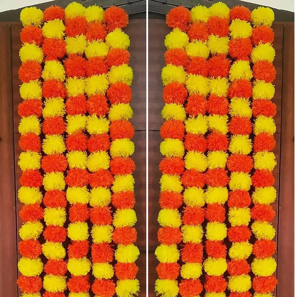 Virat International Artificial Marigold Phool mala for Diwali Decoration, Home Decor, Mandir Decoration, Occasions, Festivals etc, Approx 5ft. Long (Orange yellow Pack of 10 mala)