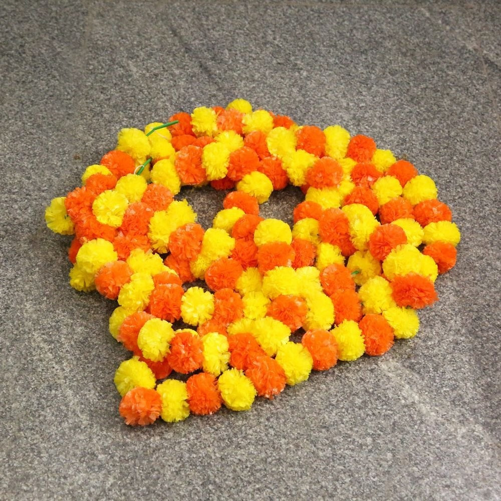 Virat International Artificial Marigold Phool mala for Diwali Decoration, Home Decor, Mandir Decoration, Occasions, Festivals etc, Approx 5ft. Long (Orange yellow Pack of 10 mala)