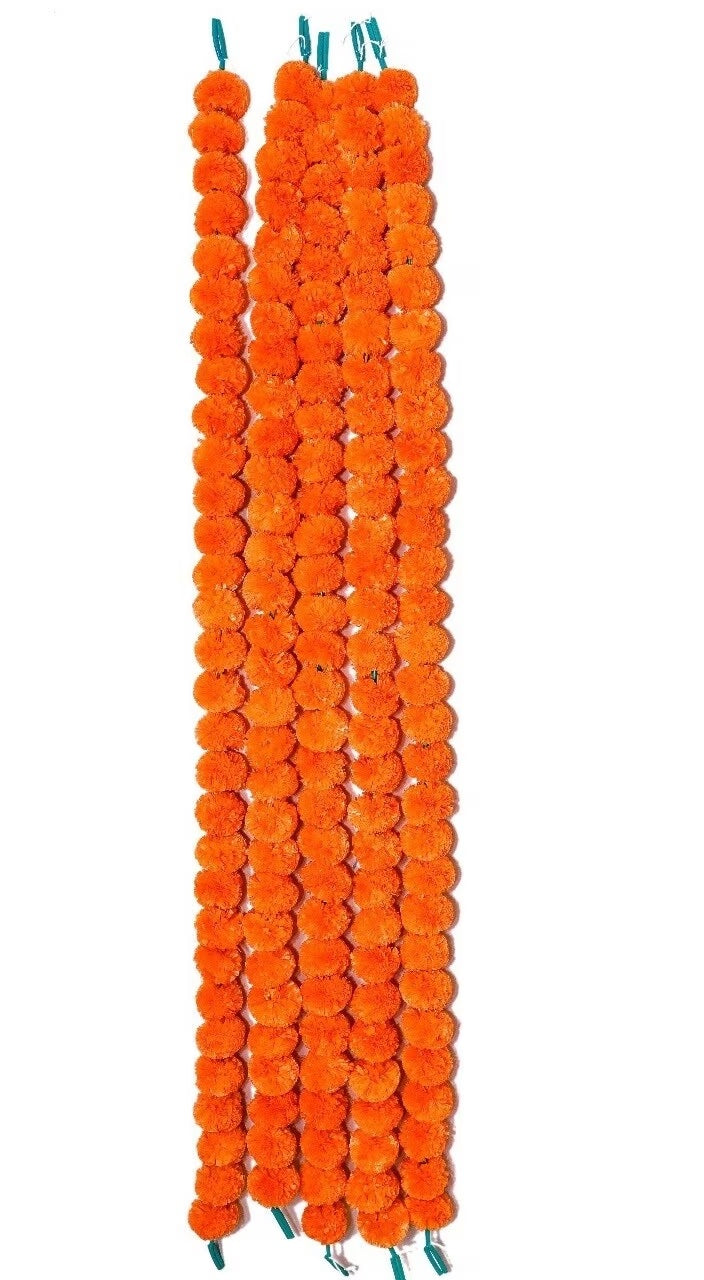 Virat International Artificial Marigold Phool mala for Diwali Decoration, Home Decor, Mandir Decoration, Occasions, Festivals etc, Approx 5ft. Long (Orange Pack of 10 mala)