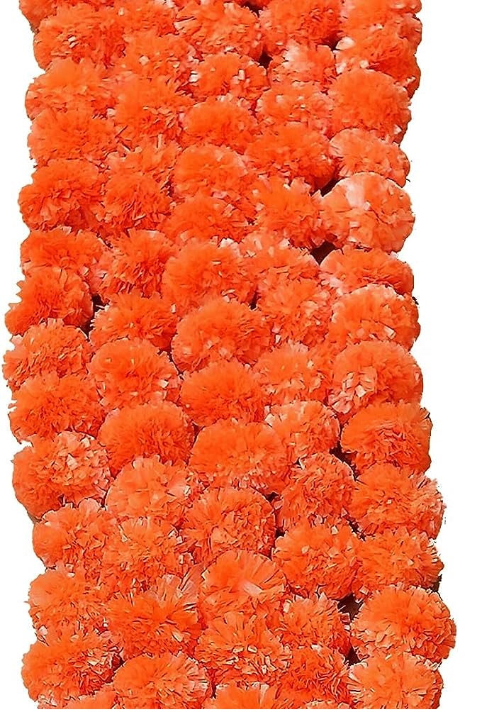 Virat International Artificial Marigold Phool mala for Diwali Decoration, Home Decor, Mandir Decoration, Occasions, Festivals etc, Approx 5ft. Long (Orange Pack of 10 mala)