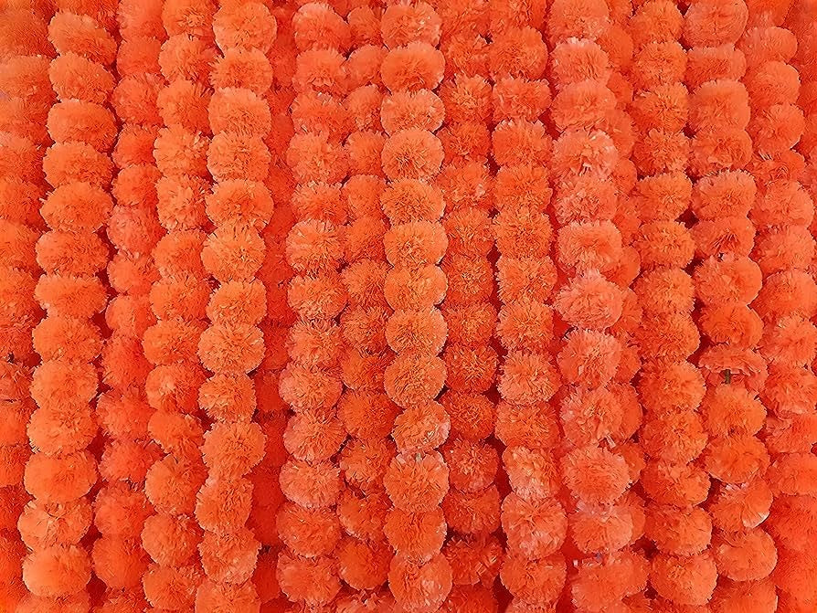 Virat International Artificial Marigold Phool mala for Diwali Decoration, Home Decor, Mandir Decoration, Occasions, Festivals etc, Approx 5ft. Long (Orange Pack of 10 mala)