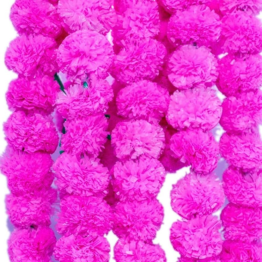 Virat International Artificial Marigold Phool mala for Diwali Decoration, Home Decor, Mandir Decoration, Occasions, Festivals etc, Approx 5ft. Long (Pink Pack of 10 mala)