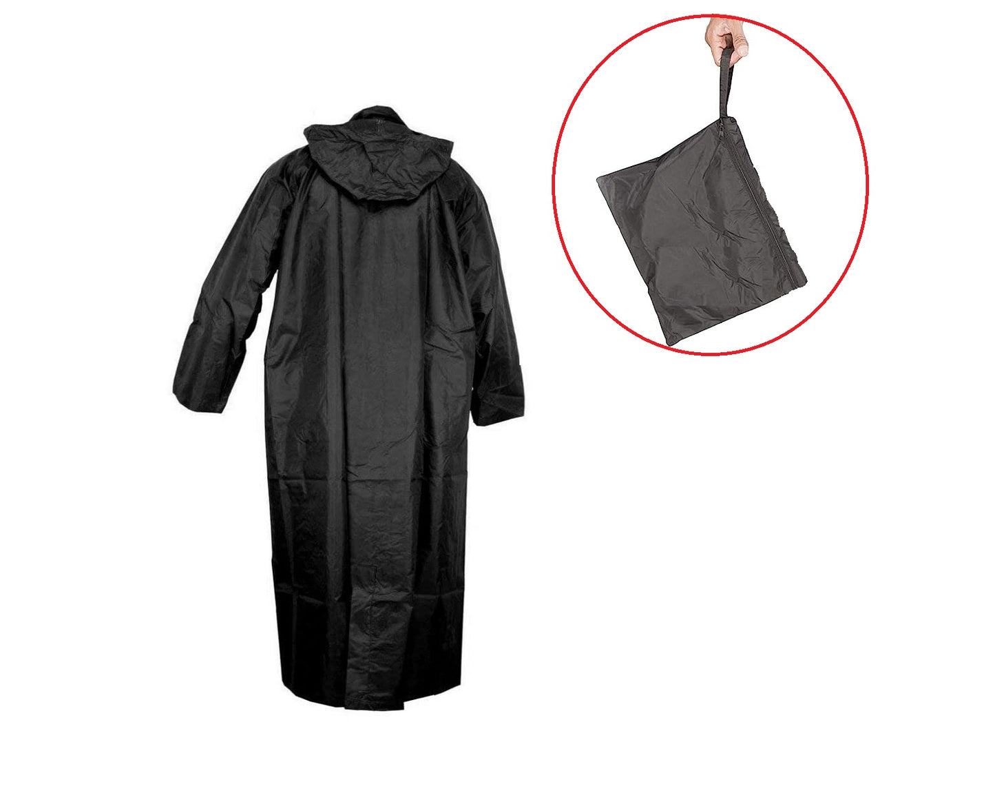 Auto Dean Black Nylon Hooded long lightweight zip Raincoat/overcoat (Unisex). For Height under 6ft weight 70-75kg and waist upto 34