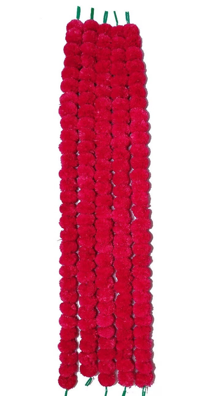 Virat International Artificial Marigold Phool mala for Diwali Decoration, Home Decor, Mandir Decoration, Occasions, Festivals etc, Approx 5ft. Long (Rose Red Pack of 10 mala)