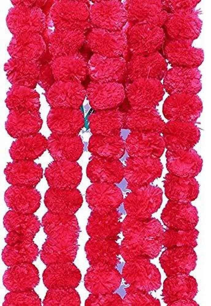 Virat International Artificial Marigold Phool mala for Diwali Decoration, Home Decor, Mandir Decoration, Occasions, Festivals etc, Approx 5ft. Long (Rose Red Pack of 10 mala)