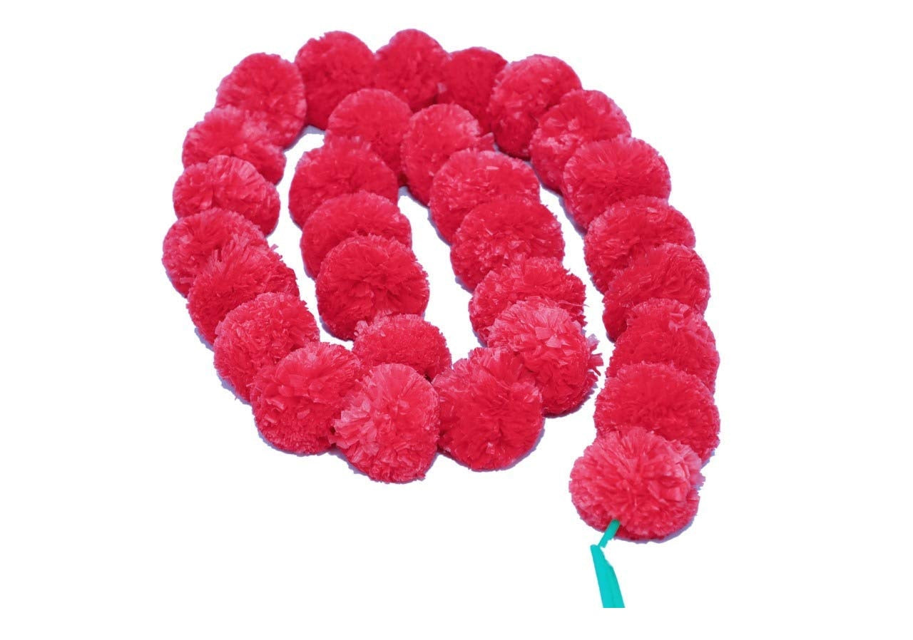 Virat International Artificial Marigold Phool mala for Diwali Decoration, Home Decor, Mandir Decoration, Occasions, Festivals etc, Approx 5ft. Long (Rose Red Pack of 10 mala)