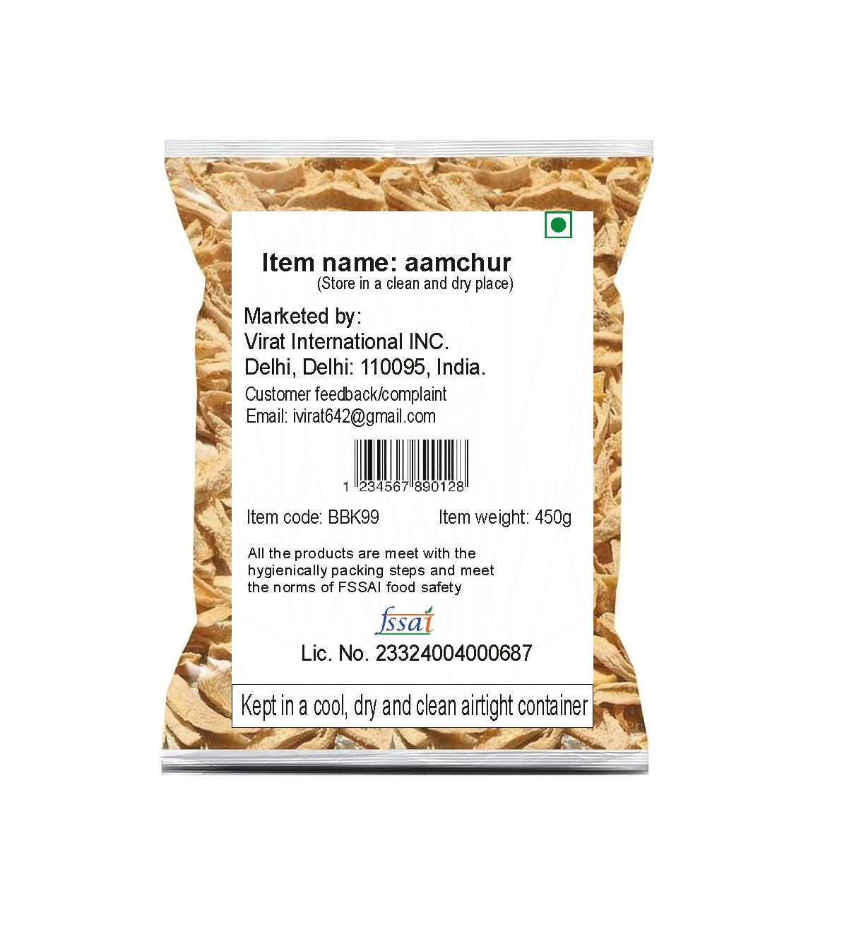 Virat International Whole Dry Amchur, Sabut Amchur, No Artificial Substances Added (pack of 450g)