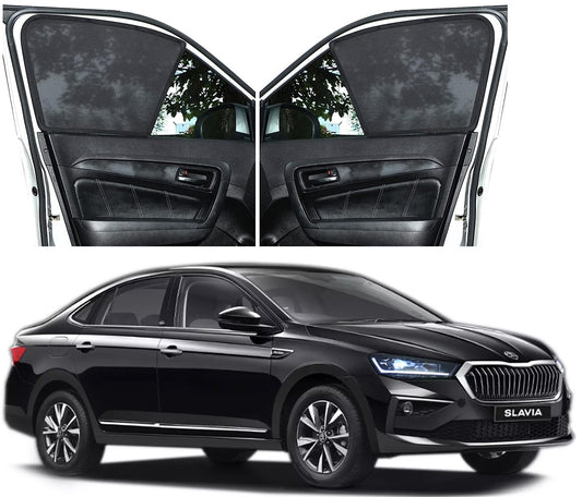 Auto Dean FIX-Type, Non Magnetic Half Car Sun Shades Specific for Skoda Slavia (Z Black)