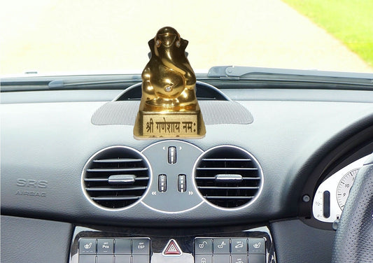 Auto Dean Golden Color Premium Small Size Ganpati Idol for car Dashboard, Office Table, Mandir and Home Decor.(2 inch Long and 1.5 inch Broad)