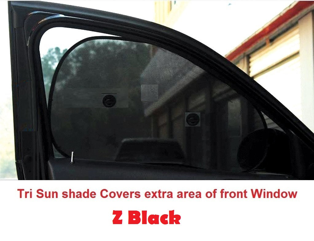 Auto Dean Premium Car Universal Sun Shades. Tri Design for Front Windows (Covers Extra Area) Set of 4. Tri Design Made of Z Black 105 GSM Fabric Provides Well Sun Protection.