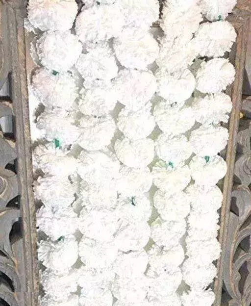 Virat International Artificial Marigold Phool mala for Diwali Decoration, Home Decor, Mandir Decoration, Occasions, Festivals etc, Approx 5ft. Long (White Pack of 10 mala)