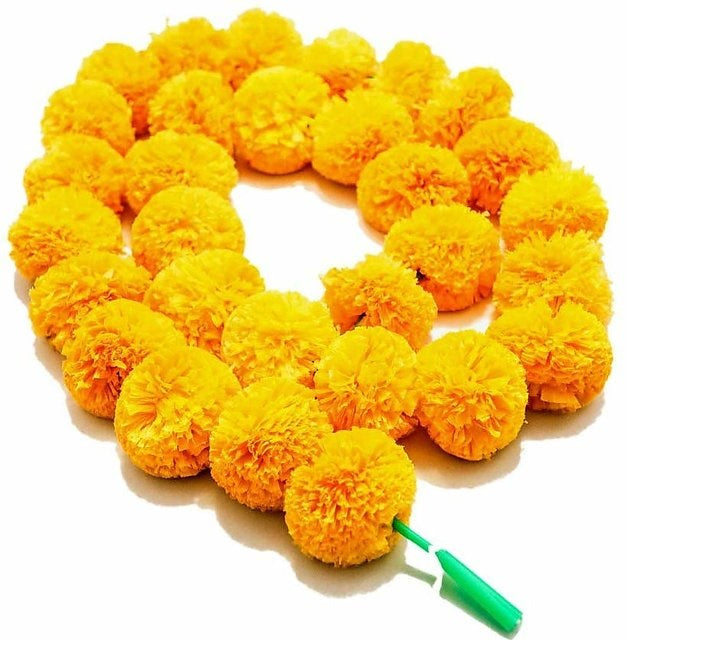 Virat International Artificial Marigold Phool mala for Diwali Decoration, Home Decor, Mandir Decoration, Occasions, Festivals etc, Approx 5ft. Long (Yellow Pack of 10 mala)